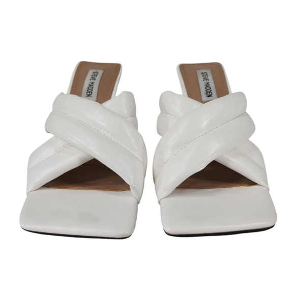 Steve Madden 9 Stilleto Heel Sandals Lyric Womens White Slip On Square Toe Mules - Picture 6 of 12